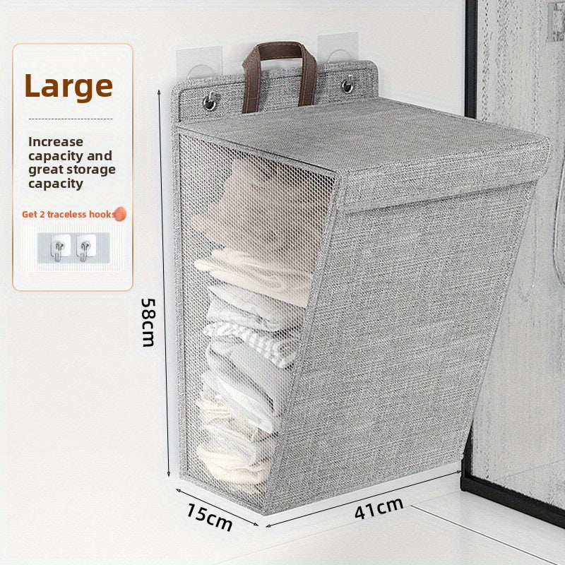 Wall Mounted Laundry Hamper Foldable Oxford Cloth with Lid | Space Saving Clothes Storage Basket for Bedroom Bathroom Living Room | Large