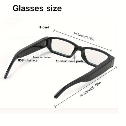 1080P HD Recording Glasses with TF Storage Card – Smart Camera Glasses, 65° Wide-Angle DV Video Recorder, Eye Protection Lenses