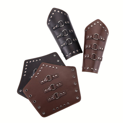 Medieval Arm Bracers 2pcs PU Leather Gauntlet Wristbands for Men, Renaissance Knight Warrior Viking Cosplay Costume Prop for Halloween LARP