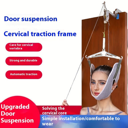 Cervical Traction Device with Handle, Adjustable Neck Traction Belt & Shoulder Massager, Spinal Decompression Pillow for Tension