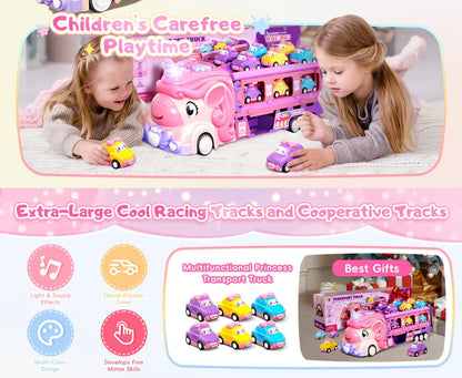 Pink Unicorn Monster Truck Track Set with 8 Princess Cars, Lights & Sounds with the Listed Color, Size or Set Options for Everyday Use