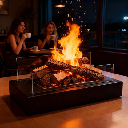 Tabletop Fire Pit Wood Pellet Smoke-Free 15 Inch with Glass Wind Guard for Garden, Patio and Yard Use