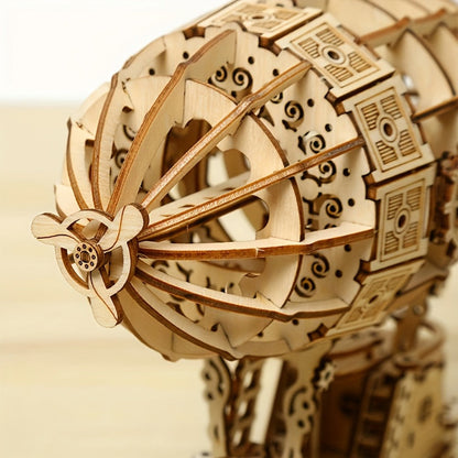 Steampunk Wooden Airship Model Kit with 160 Pieces and Pictured 18.5 x 12.8 x 16.5 cm Assembled Size