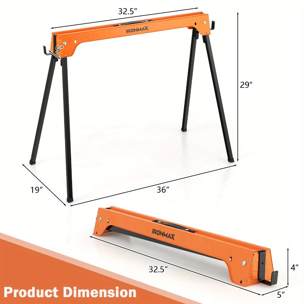 IRONMAX Folding Sawhorse 2 Pack Portable Collapsible Work Support Horses with Metal Frame Anti-Slip Pads