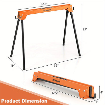 IRONMAX Folding Sawhorse 2 Pack Portable Collapsible Work Support Horses with Metal Frame Anti-Slip Pads