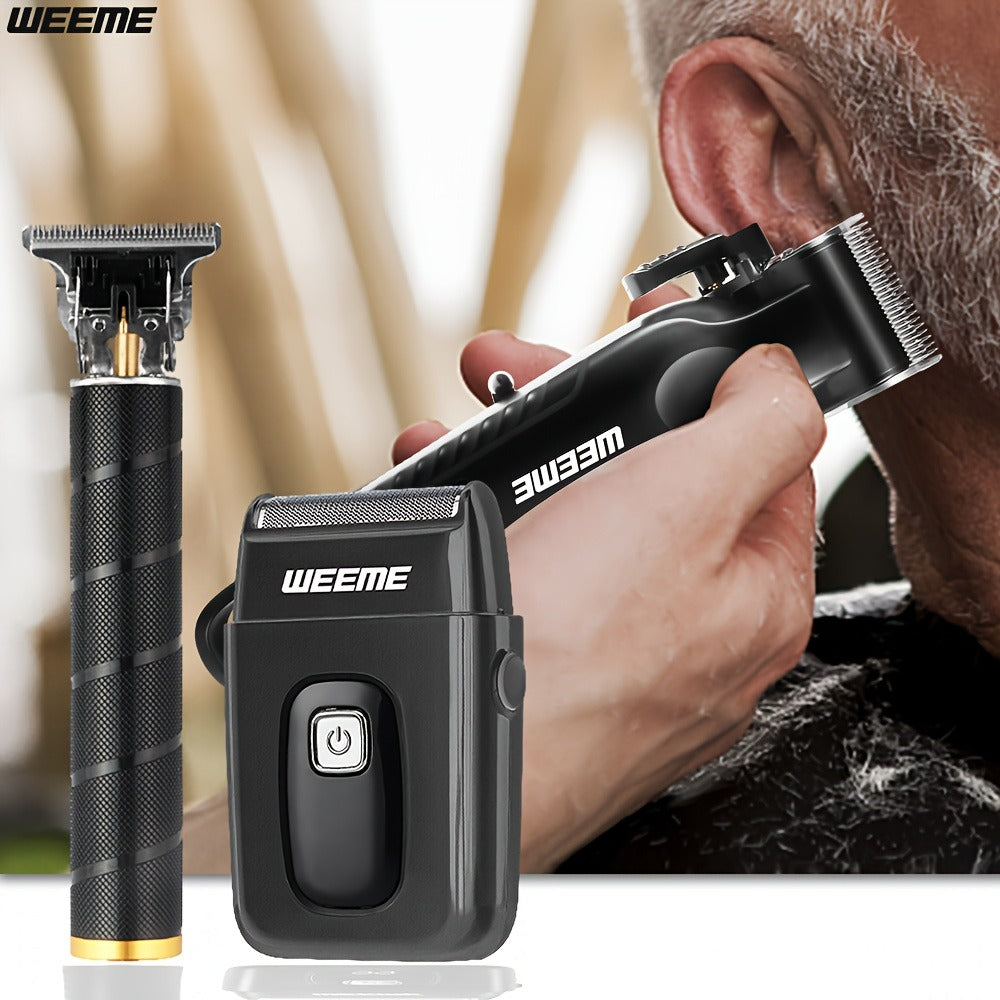 Men's Grooming Barber Haircut Set 2 & 3 Piece – Professional Hair Clipper USB Rechargeable T-Blade Trimmer Razor with 8 Limit Combs Complete