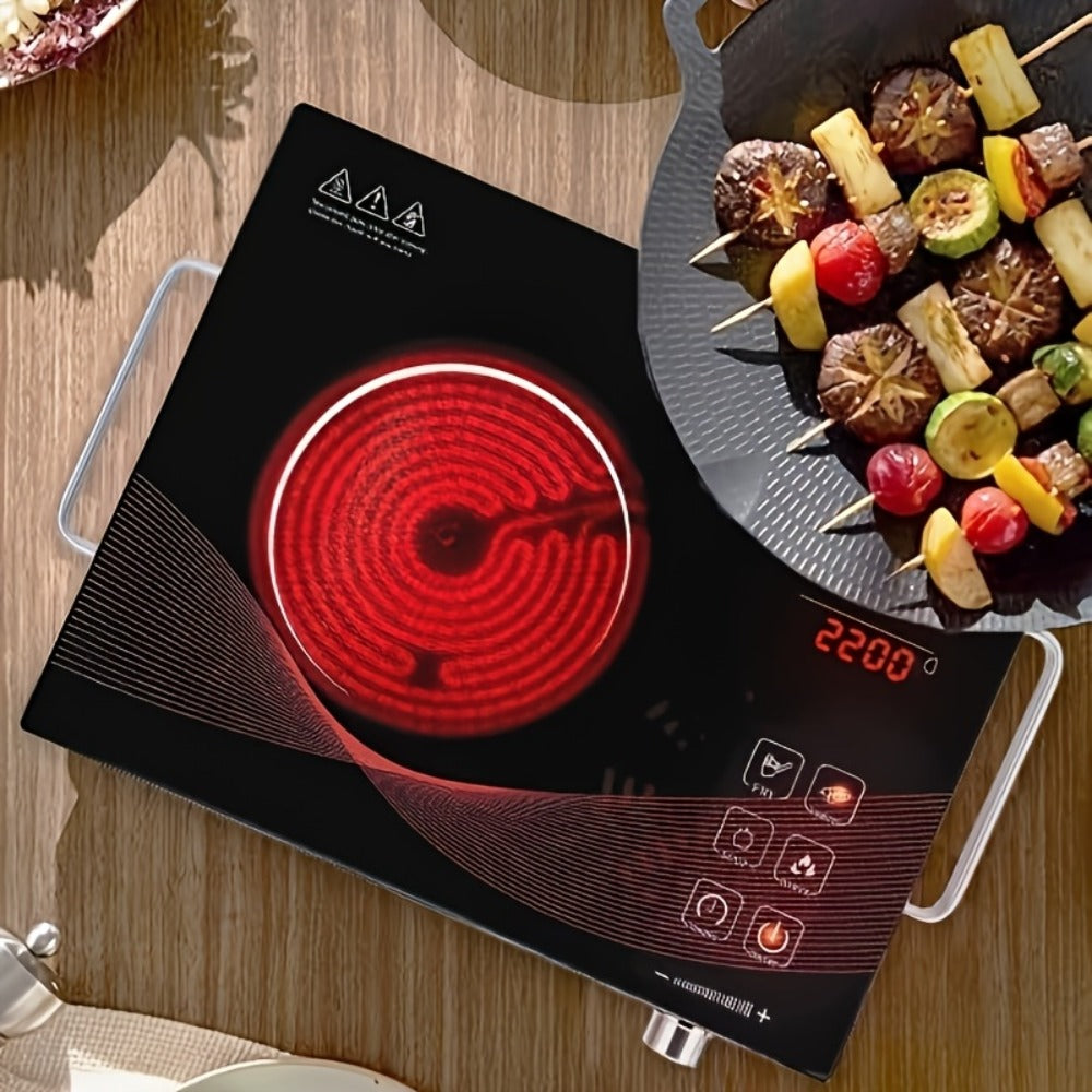 Portable Electric Induction Cooktop 2200W Ceramic Infrared Hot Plate with Adjustable Temperature & Dual Touch Rotation Control