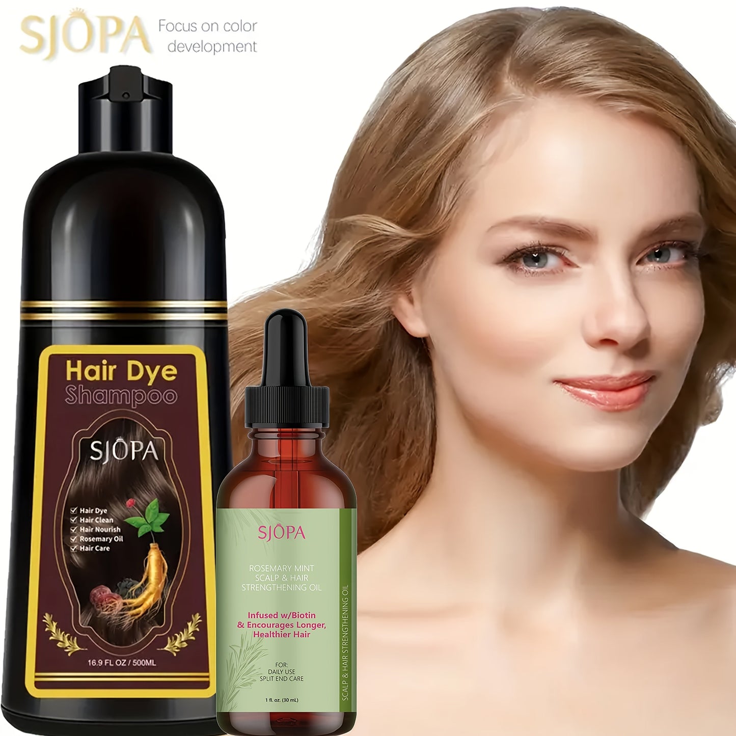 Hair Dye Kit 3-in-1 Color Shampoo with Rosemary Oil 500ml - Natural Safe No Ammonia Quick for Bath Time, Home Spa and Personal Care
