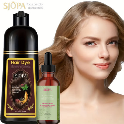 Hair Dye Kit 3-in-1 Color Shampoo with Rosemary Oil 500ml - Natural Safe No Ammonia Quick for Bath Time, Home Spa and Personal Care