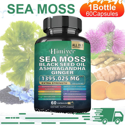 Sea Moss and Shilajit Capsule Supplements in 60-Count Bottles with One- to Six-Bottle Options