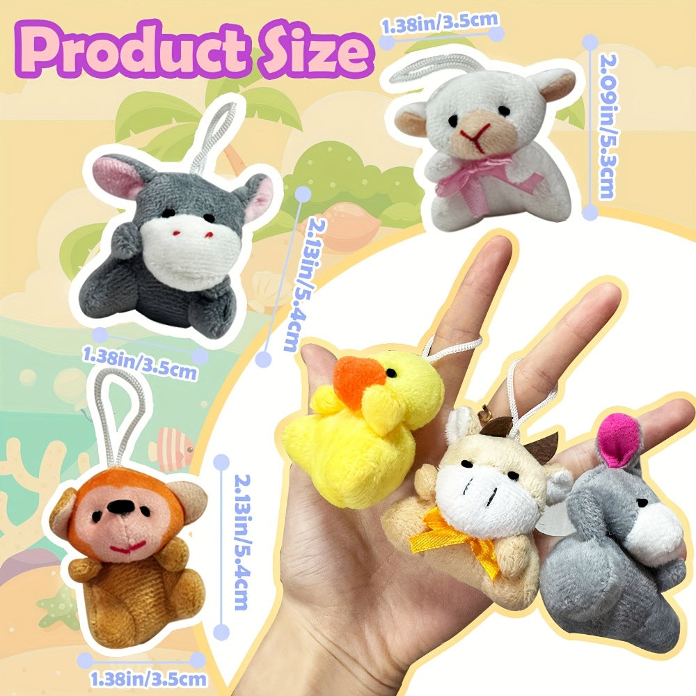 Mini Animal Plush Keychain 24 Pack Bulk, Small Stuffed Animals Assorted Random Colors, Party Favors for Kids