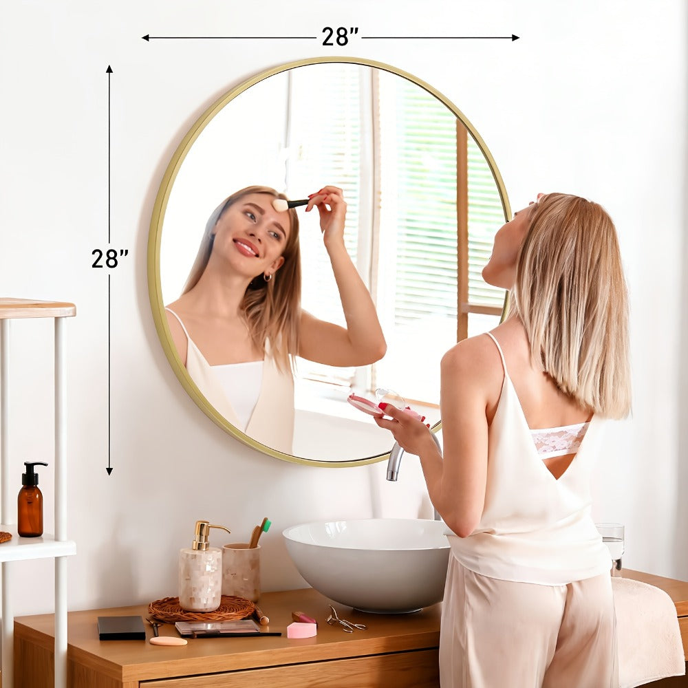 Round Wall Mirror Aluminum Alloy Frame, Modern Circle Mirror for Bedroom, Bathroom & Living Room