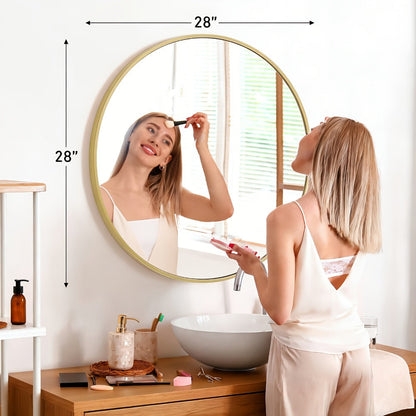 Round Wall Mirror Aluminum Alloy Frame, Modern Circle Mirror for Bedroom, Bathroom & Living Room