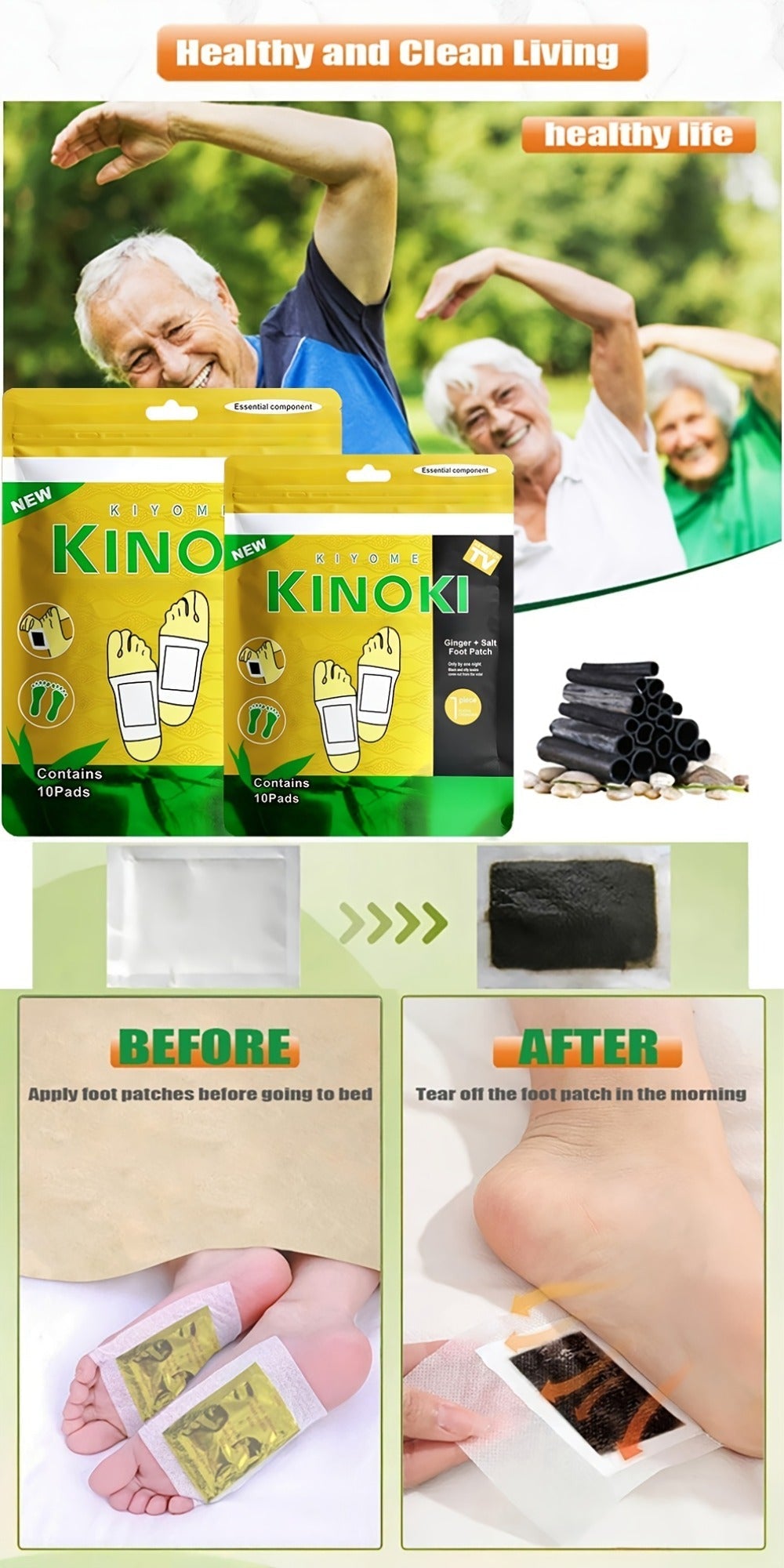Foot Detox Pads 30 Pack Bamboo Vinegar Ginger Powder Natural Plant Ingredient Deep Cleansing Moisturizing Patches