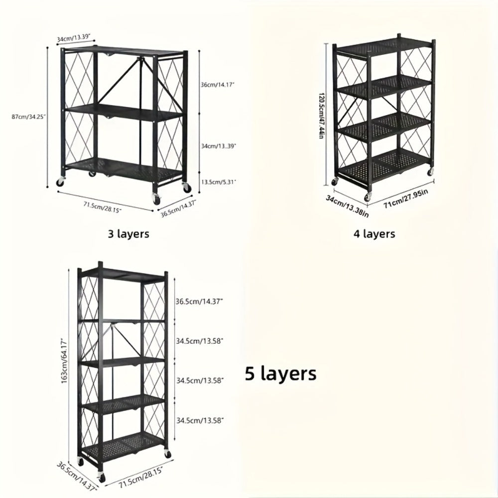 Rolling Storage Rack with Wheels, 3, 4 or 5 Tier Portable Movable Shelving Unit, No Assembly Required