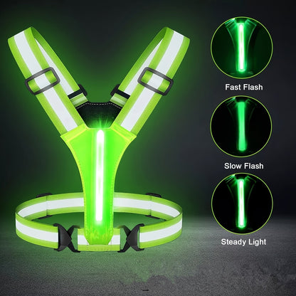 Reflective Running Vest with 3 LED Lighting Modes – High Visibility Safety Vest for Night Running, Walking & Cycling