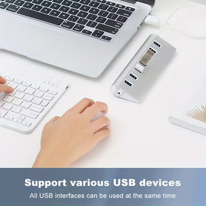 Silvery Seven-Port USB 3.0 Hub with USB-A Host Cable and Aluminum-Alloy Housing for Laptop Accessories