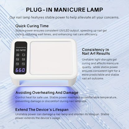 Sun-D5 Dual-Hand UV/LED Nail Lamp with 108-Bead Label, Removable Base, LCD and Four Timers