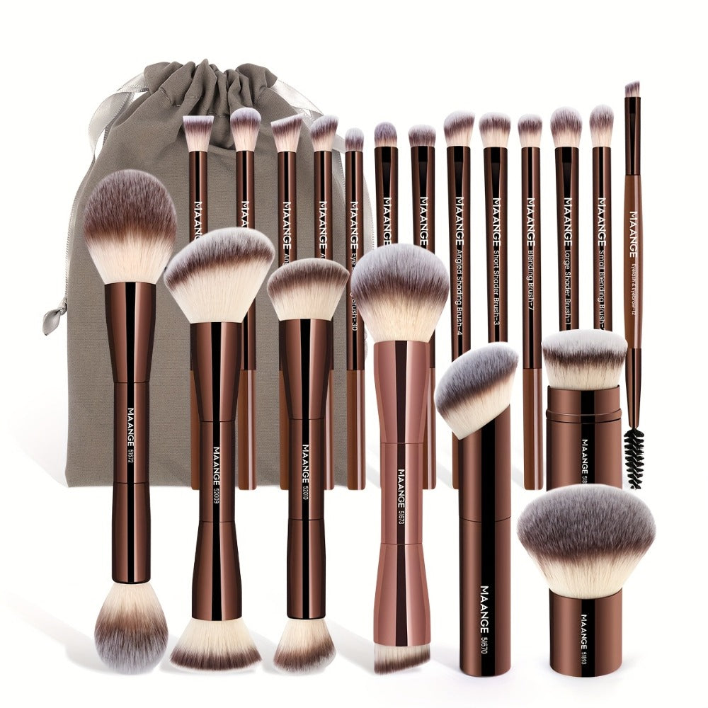 Makeup Brush Set, 20-Piece Aluminum Tube Handle Collection with Face, Eye and Kabuki Brushes plus Storage Bag