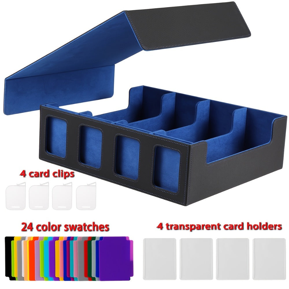 Four-Row Trading Card Storage Box with Display Windows, Four Colors and Pictured Divider Accessories
