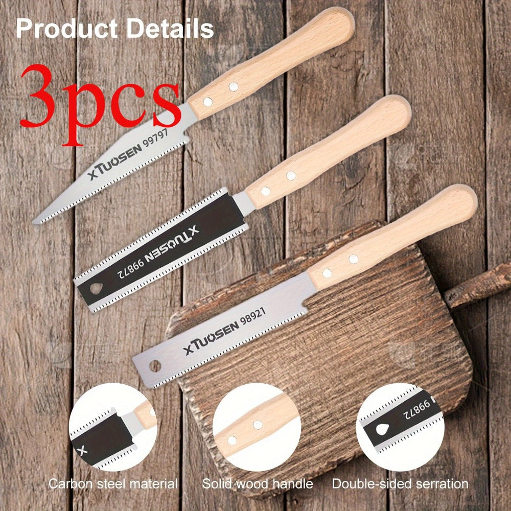 Japanese Pull Saw Set 3-Piece Double-Sided Hand Saw with Fine & Coarse Teeth Flush Cut Tenon Saw for an Everyday Personal Care Routine