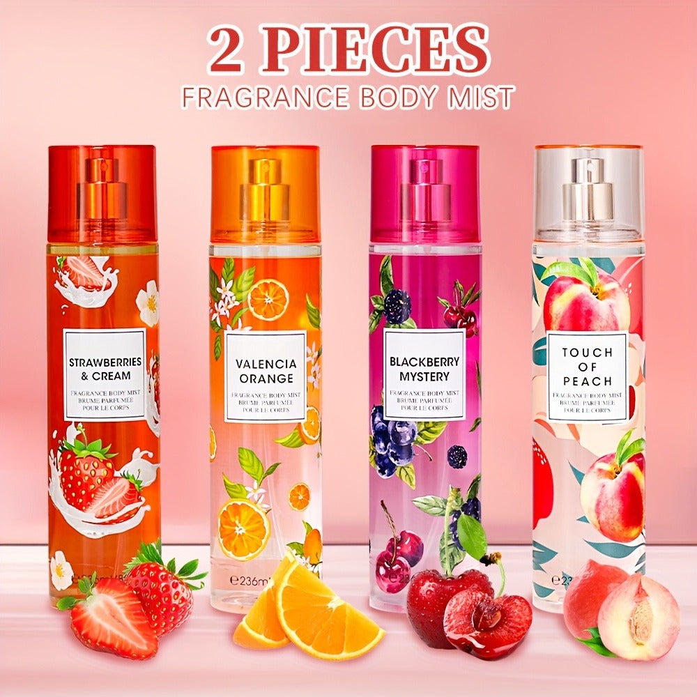 Two-Piece Fruit Scent Body Mist Set, 8 fl oz / 236ml Bottles in Nine Exact Matching Scent Options