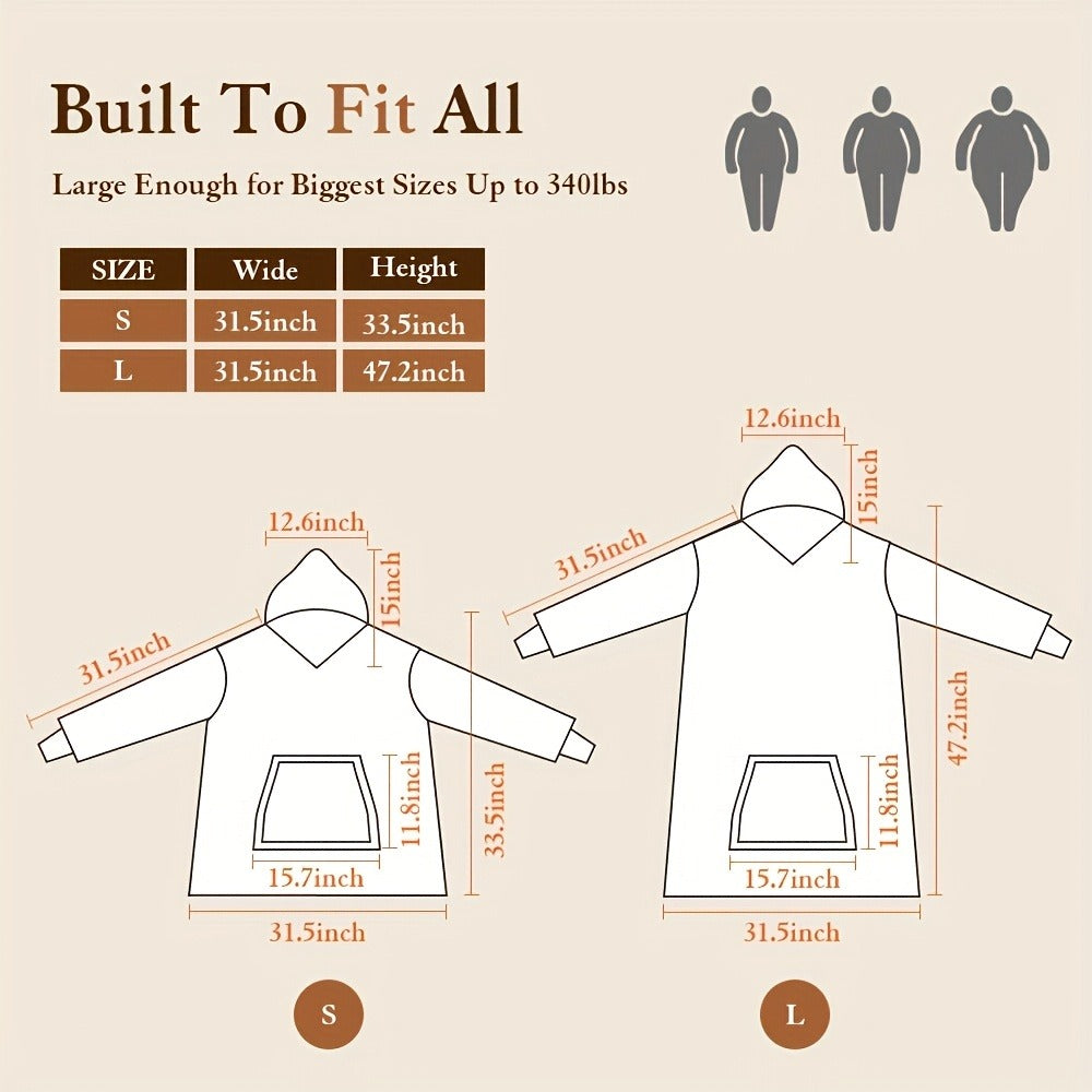 Flannel-Labeled Wearable Blanket Hoodie with Front Pocket and Ten Standard or Extended Color Styles