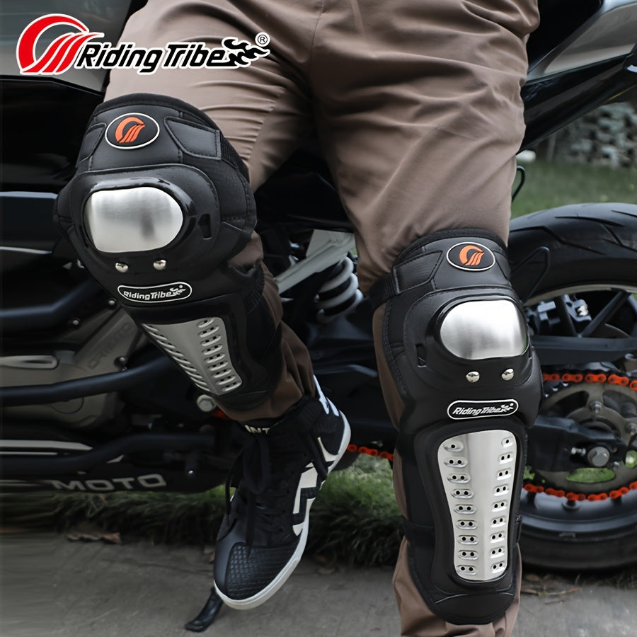 Motorcycle Knee & Elbow Pads 4pcs Set – Stainless Steel Shell Protective Gear, Adjustable Hook & Loop Fit for Motorcycle Riding Cycling