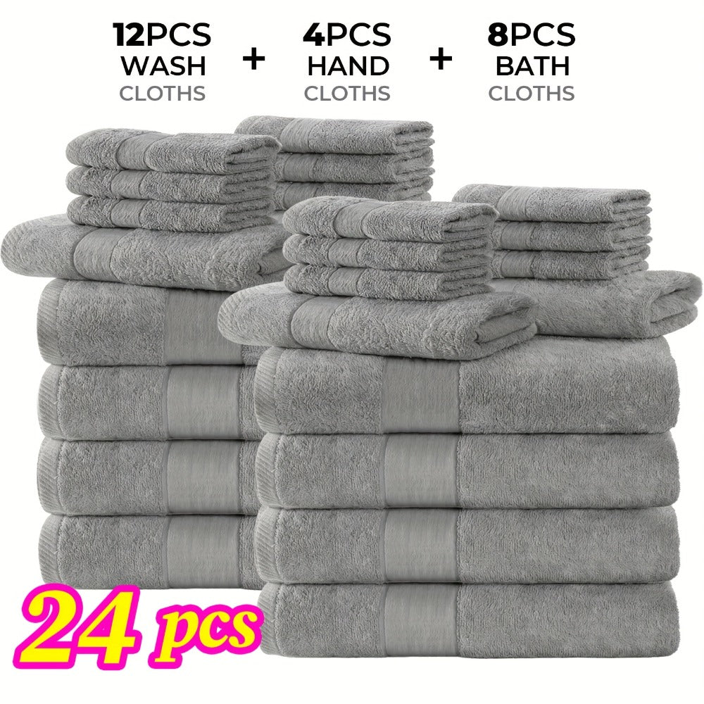 Towel Set 12 or 24 Piece Cotton Collection with Bath, Hand and Washcloth Formats in Seven Colors
