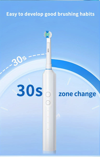 Electric Toothbrush for Adults, Rechargeable 4 Brush Heads 3 Cleaning Modes Smart Timer IPX7 Waterproof USB Quick Charge 600mAh Round Head