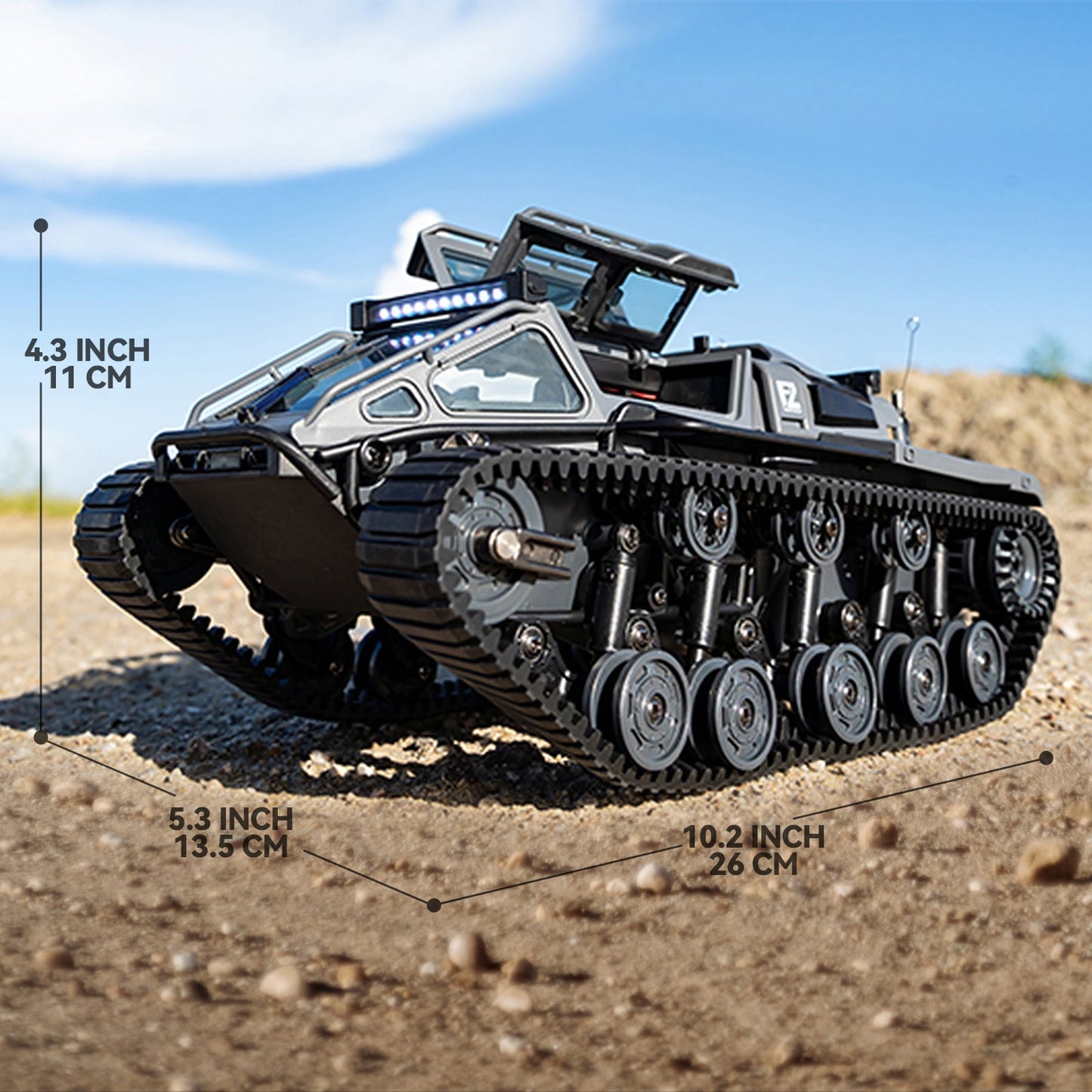 Full-Proportional RC Tracked Tank with LED Lights, Alloy Door Open Military War Vehicle Off-Road Remote Control Tank for Kids Adults