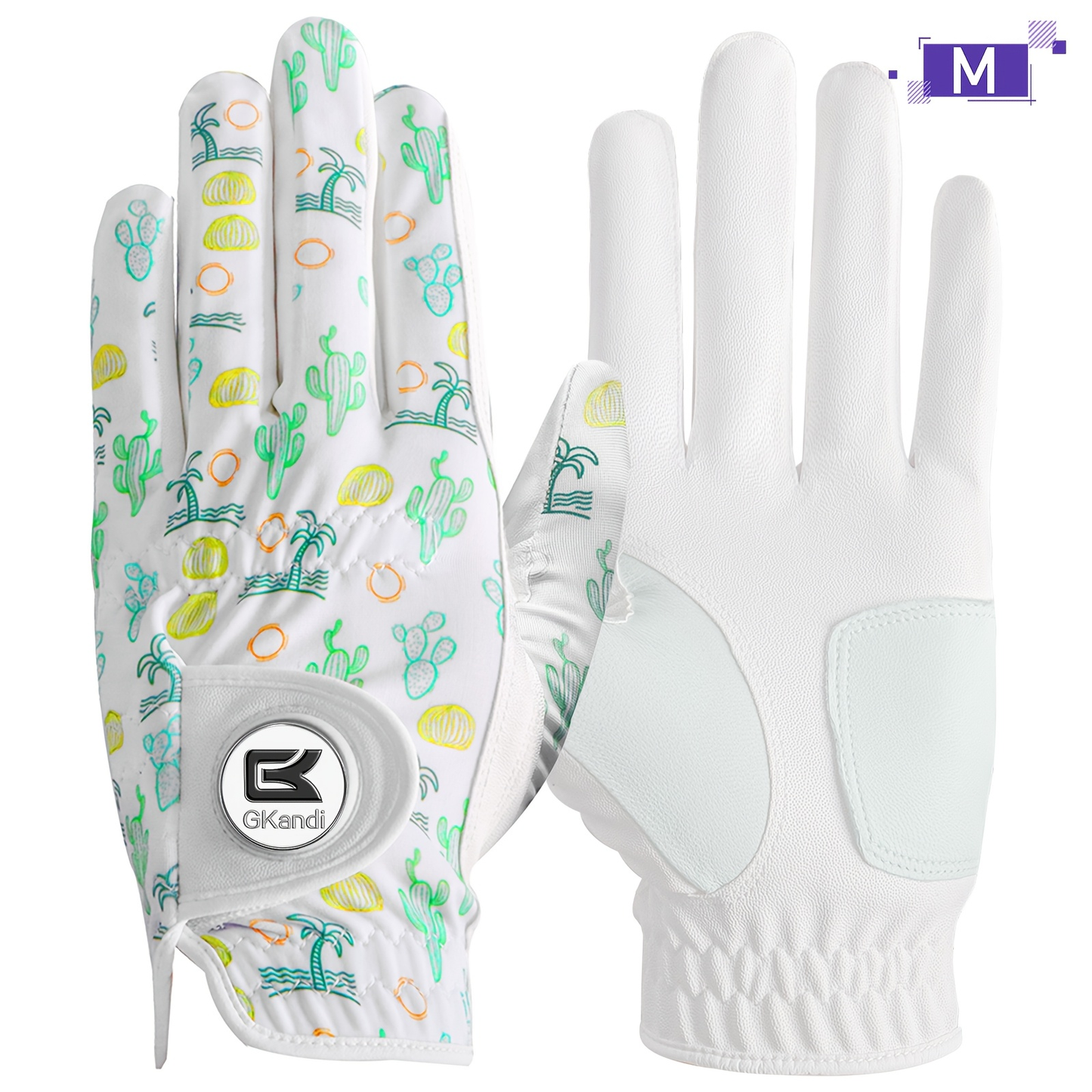 Men's Golf Glove Left Hand with Ball Marker – Breathable All Weather Grip, Hook & Loop Closure, Sizes S M ML L XL, USA Flag, Blue & White