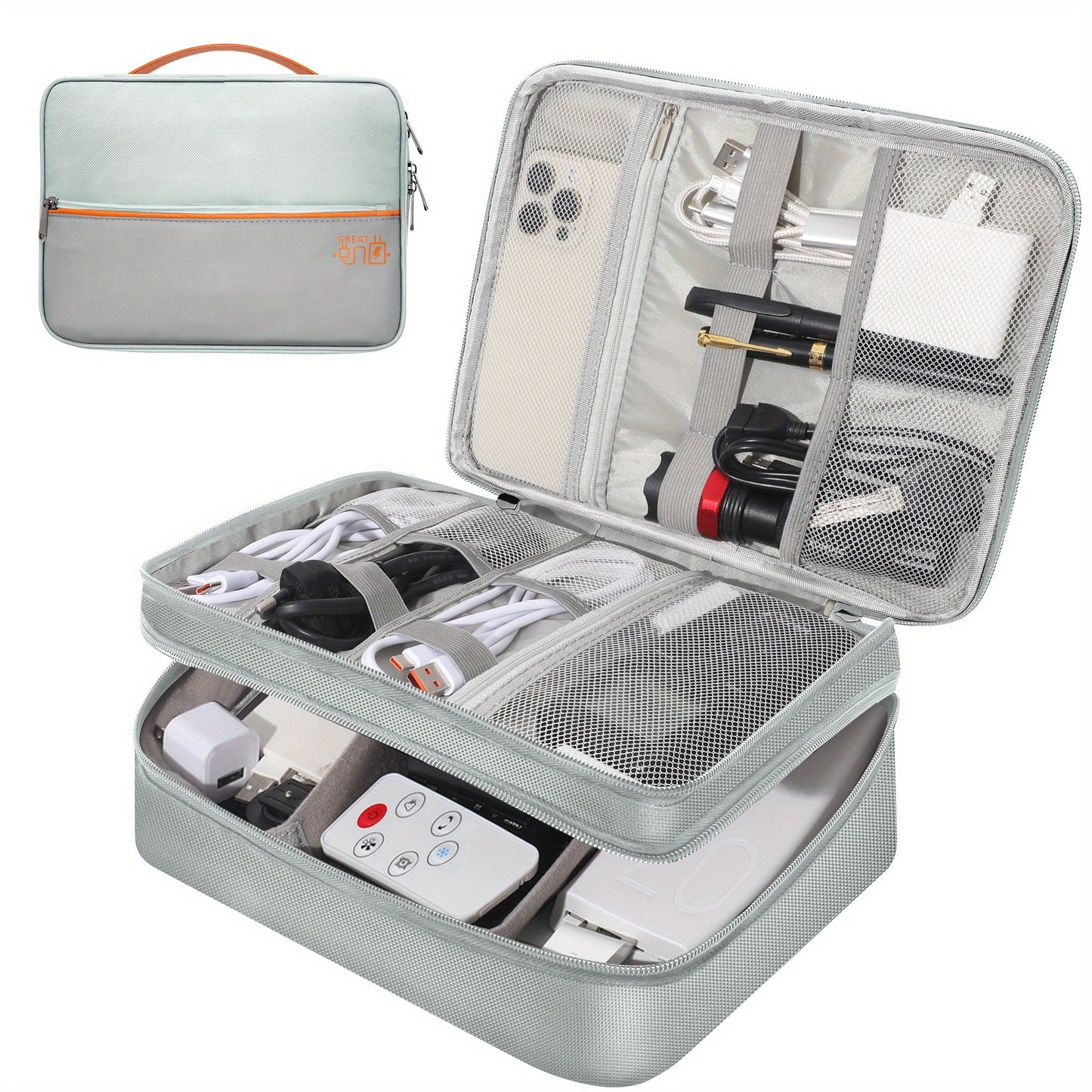 Cable Organizer Bag for Travel Double Layer, Electronics Case with Removable Dividers, Cables, Chargers