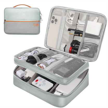 Cable Organizer Bag for Travel Double Layer, Electronics Case with Removable Dividers, Cables, Chargers