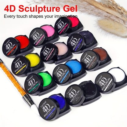 Nail Sculpting Gel Kit 3D 4D 12 Colors with Carving Pen – Firm Non-Sticky Soak-Off Sculpture Gel for Flowers, Leaves