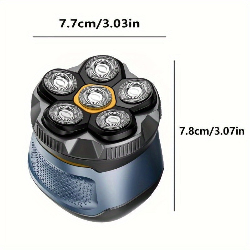 6D Magnetic Rotary Head Shaver IPX7 Waterproof Rechargeable – Quiet Motor Bald Head Shaver & Beard Trimmer with Replaceable Magnetic Blade