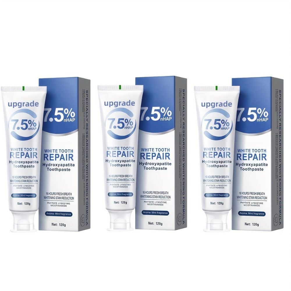 Hydroxyapatite Toothpaste 3-Pack 7.5% Nano Formula Whitening Toothpaste with Toothbrush Teeth for an Everyday Personal Care Routine