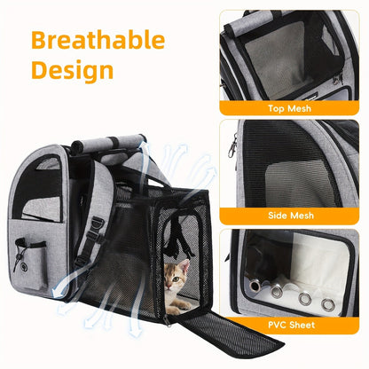 Expandable Pet Carrier Backpack with Mesh Panels, Foldable Frame and Dark Gray or Light Gray Options