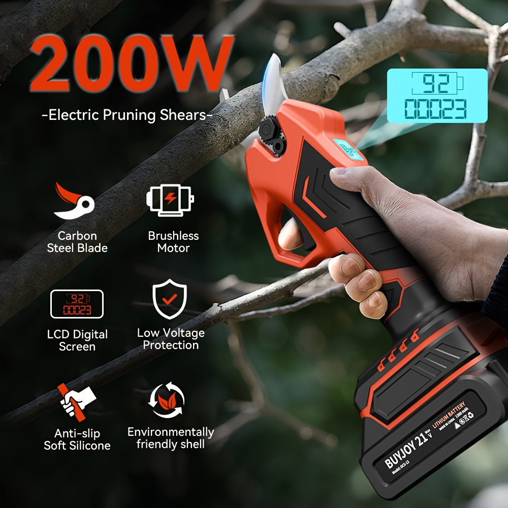 Electric Pruning Shears Cordless with LCD Display, Portable Battery-Powered Tree Pruner with Adjustable Cutting Diameter for Garden