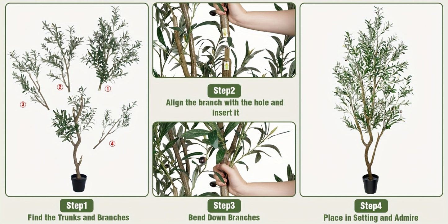 Multi-Branched Artificial Olive Tree with 5.25, 6 or 7 ft Height Options, Decorative Fruit and Black Nursery Pot