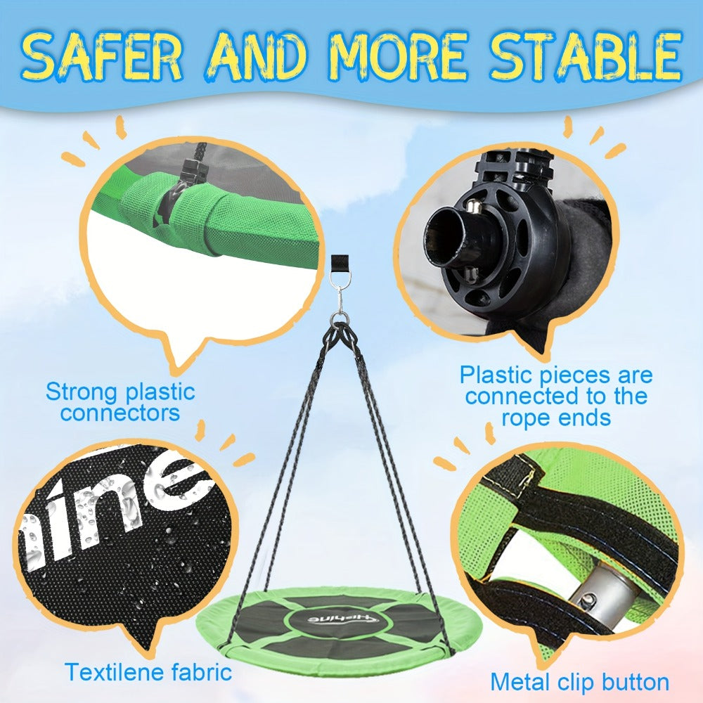 43 Inch Saucer Swing for Kids Outdoor, 360° Spinning Nest Swing with Swivel, Adjustable Ropes & Hanging Straps for Tree or Swing Set