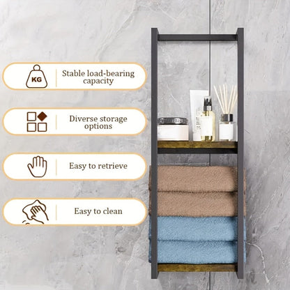 Towel Rack Wall Mounted 2-Layer Storage Organizer 11.2 Inch – Space Saving Hanging Towel Holder for Bathroom