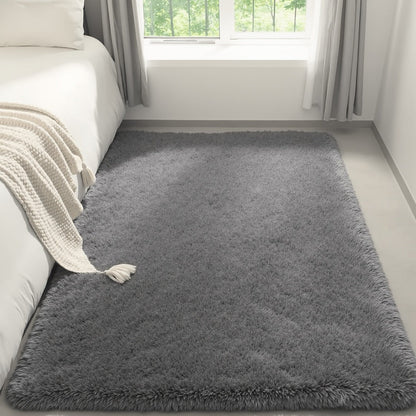 Plush Shaggy Area Rug 1.6 Inch Thick Non-Slip Machine Washable Polyester Carpet – Tie-Dye & Solid Color Fluffy Rectangle Rug for Living