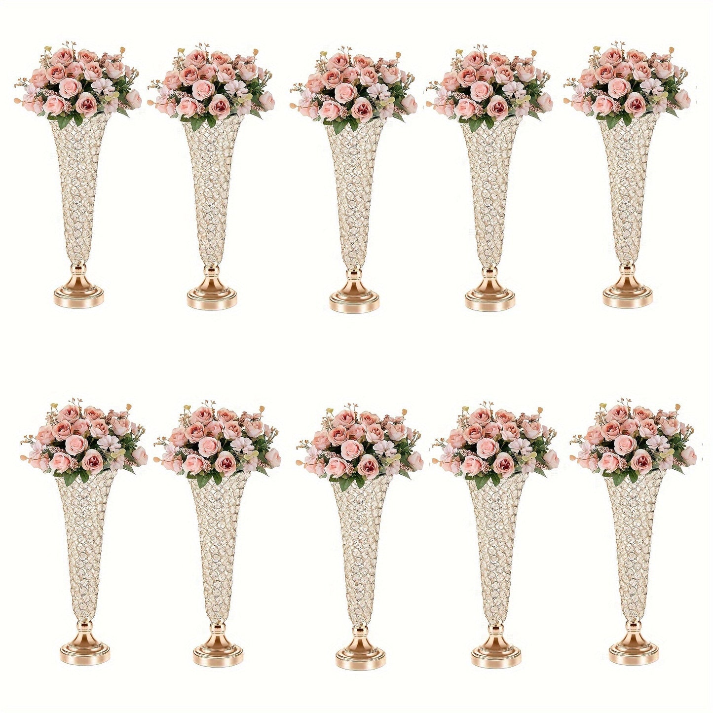 Crystal Trumpet Flower Vase Centerpieces for Wedding Table – Bling Wrought Crystal Vases for Party, Anniversary, Birthday