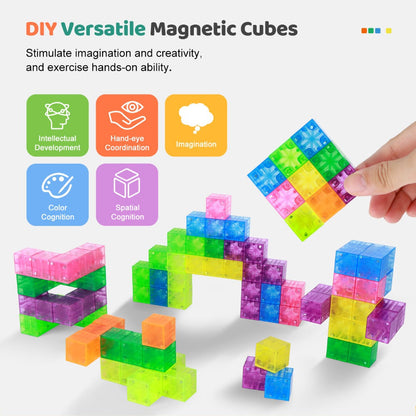 Magnetic Building Blocks 100pcs Colorful Transparent Cube Construction Set, Creative STEM Physics Learning Toy for Boys & Girls