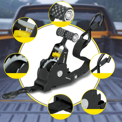 Auto Retractable Ratchet Straps 2-Pack – Heavy Duty Tie Down with Automatic Tightening, 1100/1400/1700 LBS Capacity, Abrasion-Resistant