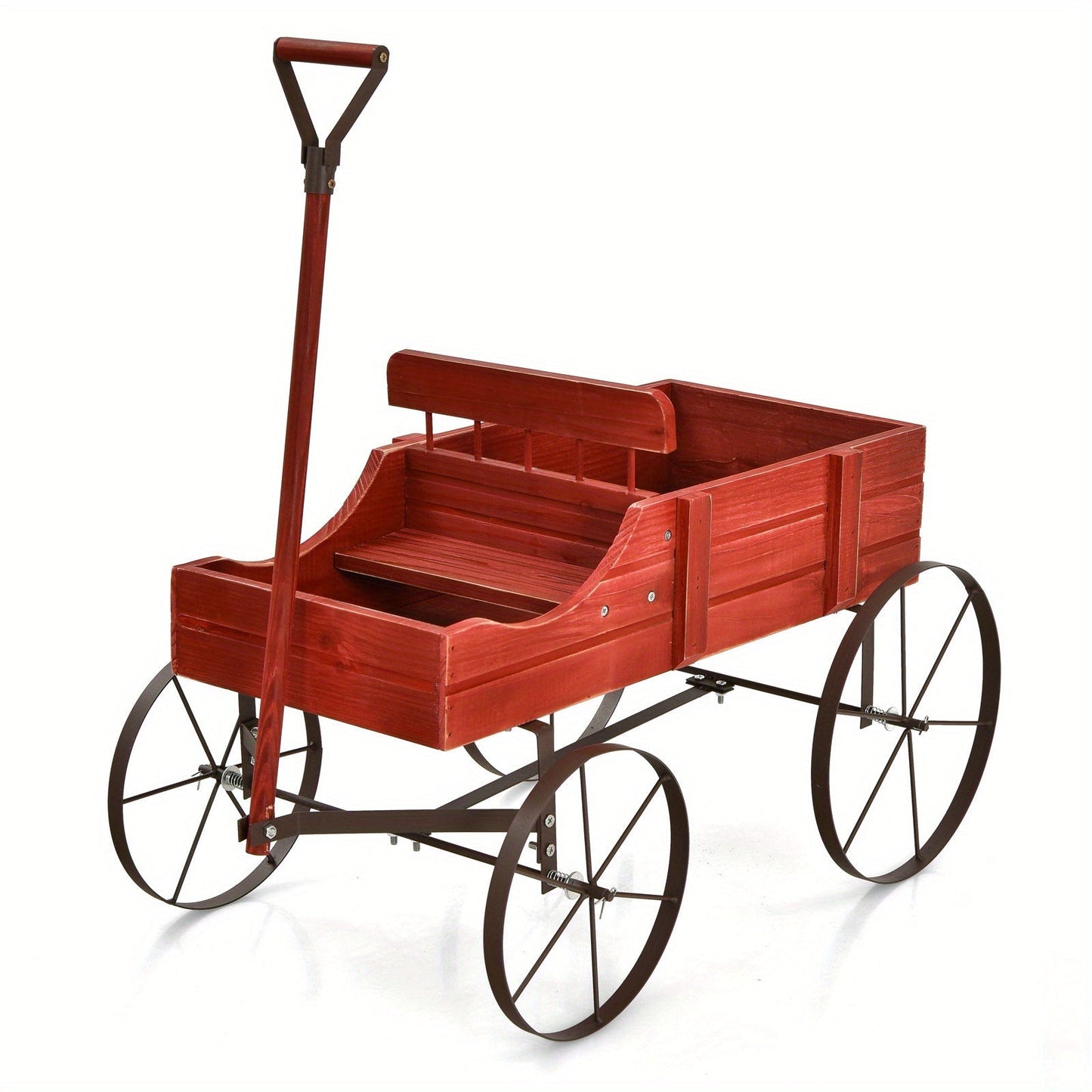 Garden Wagon Planter with Wheels – Rustic Fir Wood, 2-Section Planting Bed