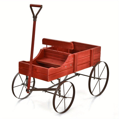Garden Wagon Planter with Wheels – Rustic Fir Wood, 2-Section Planting Bed