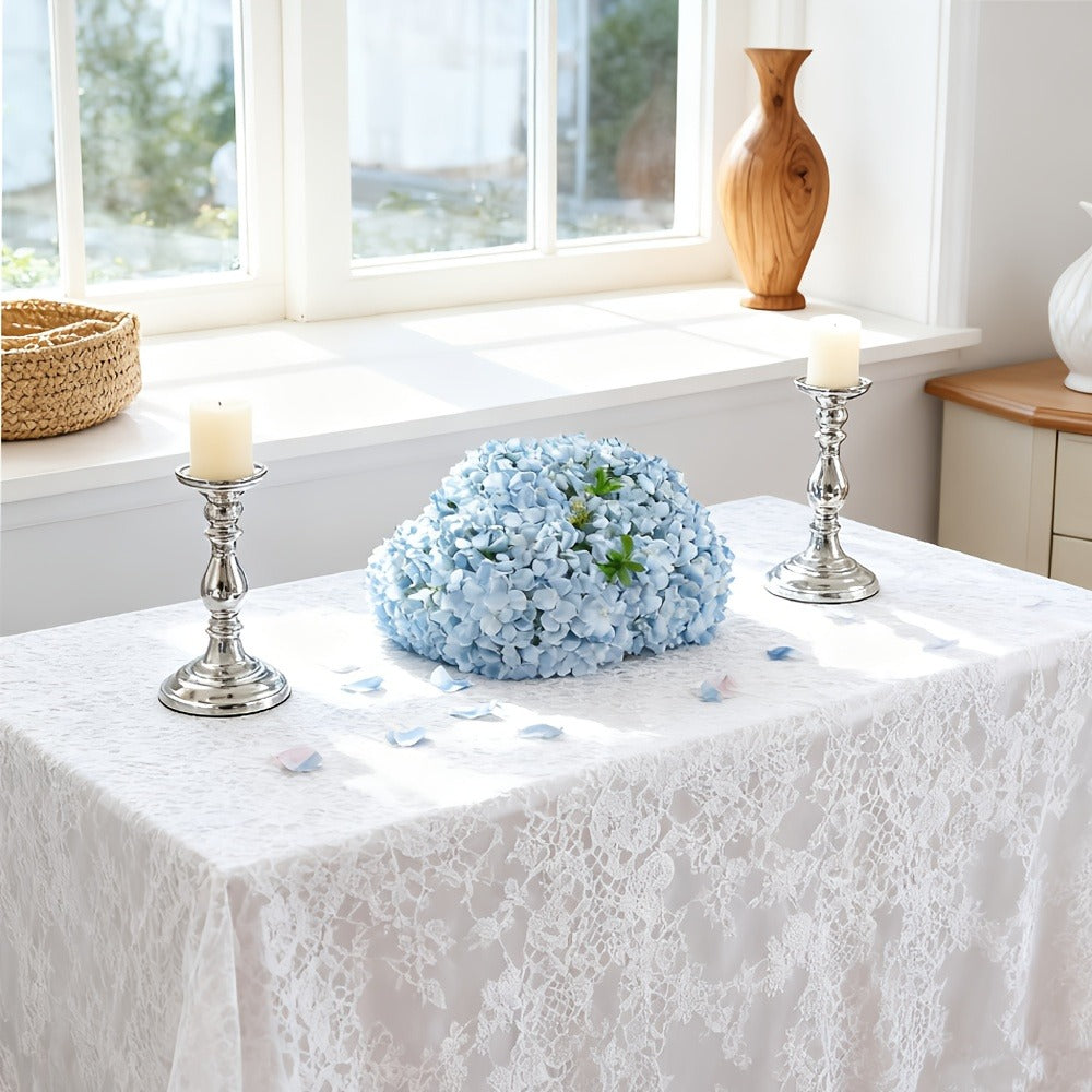 Artificial Hydrangea Flower Stems, 20-Piece 16-Inch Silk-Labeled Set in Blue or White with Green Stems