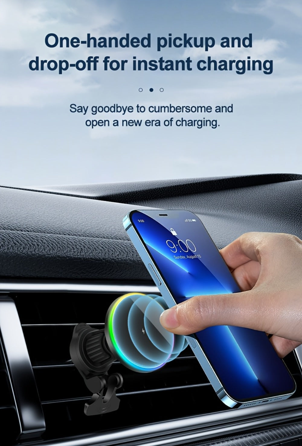 Wireless Car Charger with USB-C Adapter Included 15W Magnetic Vent Dashboard Phone Mount for iPhone 17 16 15 14 13 12 Pro Max